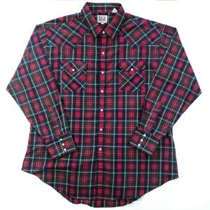 Ely Cattleman Pearl Snap Shirt Mens Sz XXL Long Sleeve Western Red Green Plaid